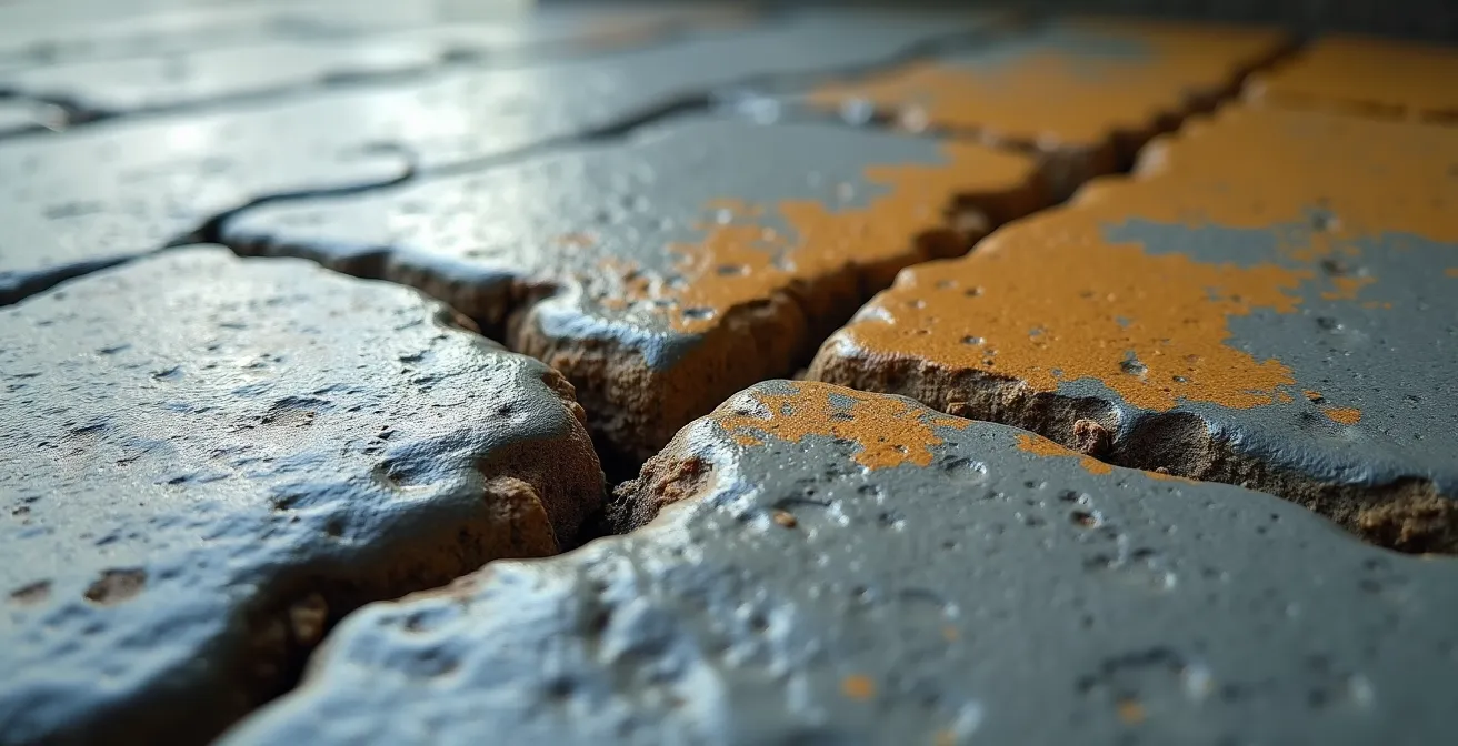 Vue macro de la texture d'un béton montrant les limites d'intervention